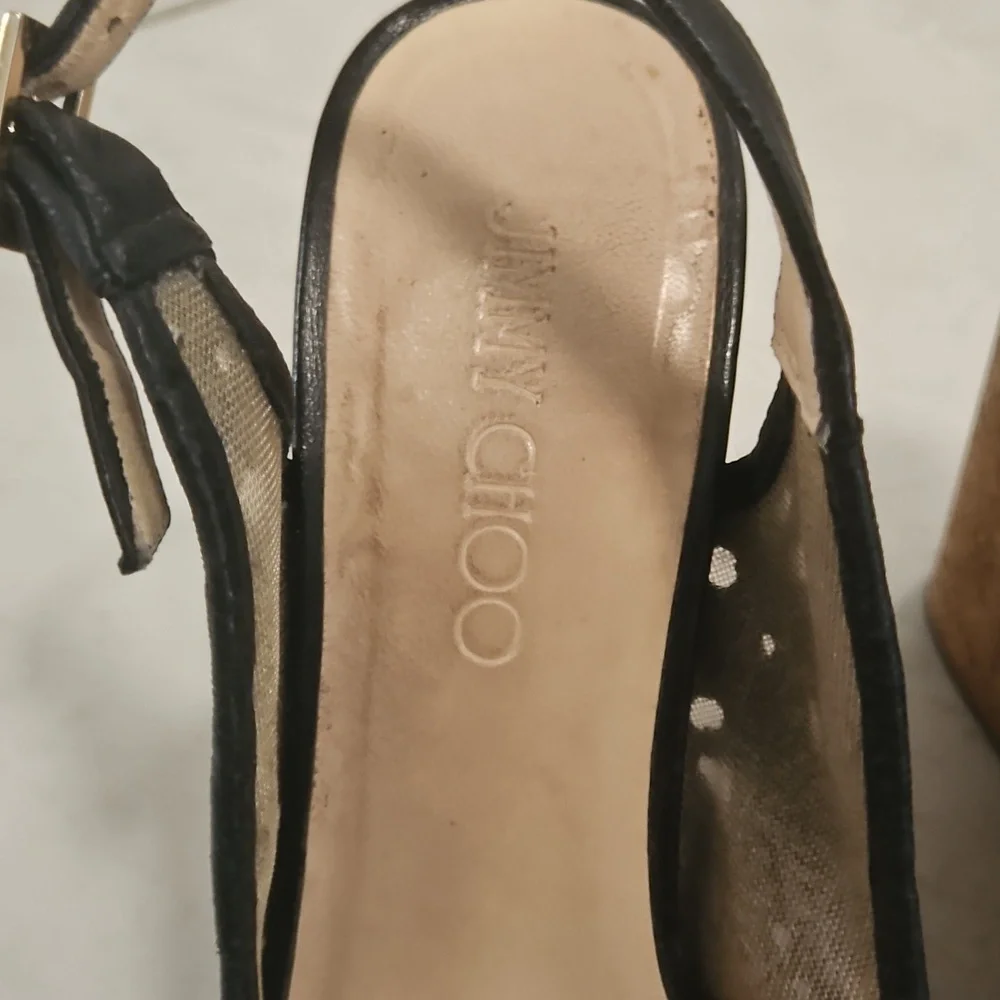 Jimmy Choo Black and Gold Wedges